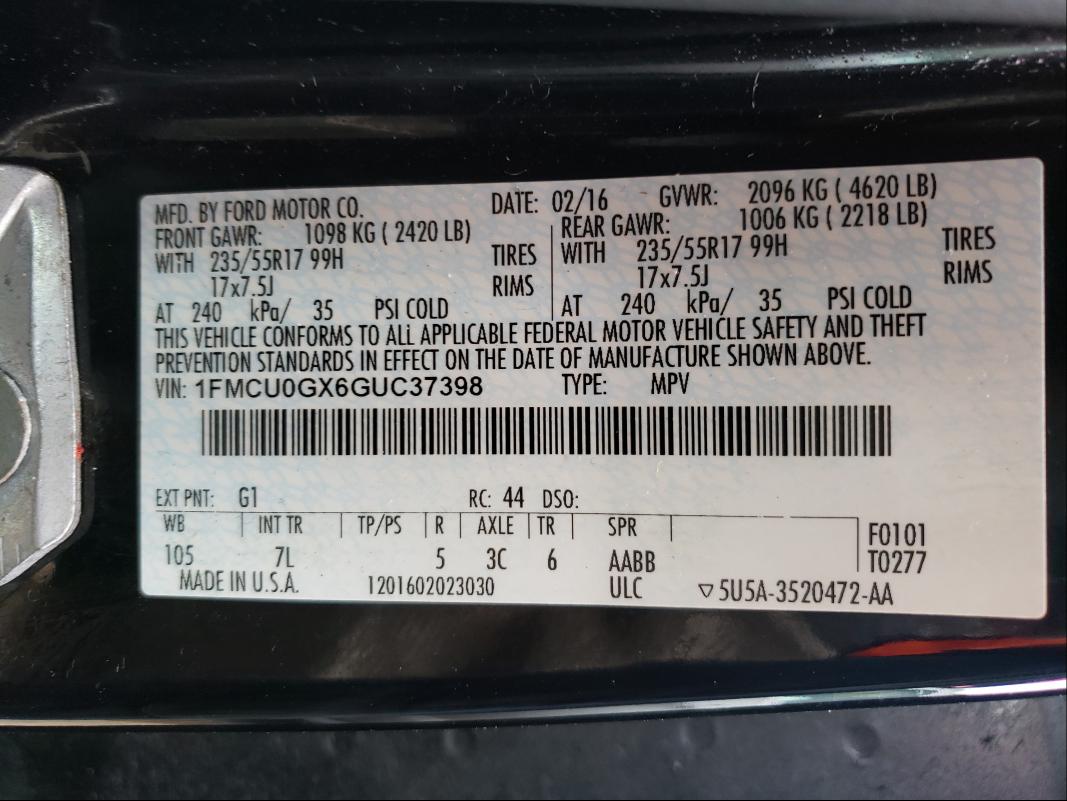 Photo 9 VIN: 1FMCU0GX6GUC37398 - FORD ESCAPE SE 