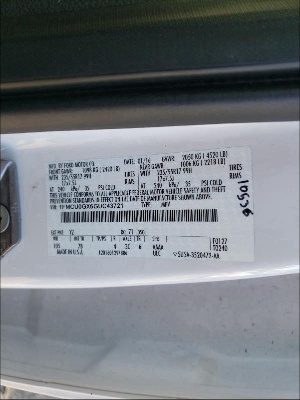 Photo 9 VIN: 1FMCU0GX6GUC43721 - FORD ESCAPE SE 