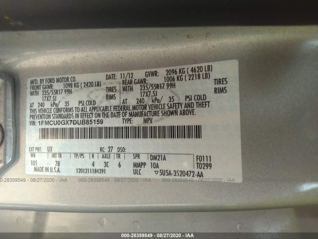 Photo 8 VIN: 1FMCU0GX7DUB85159 - FORD ESCAPE 