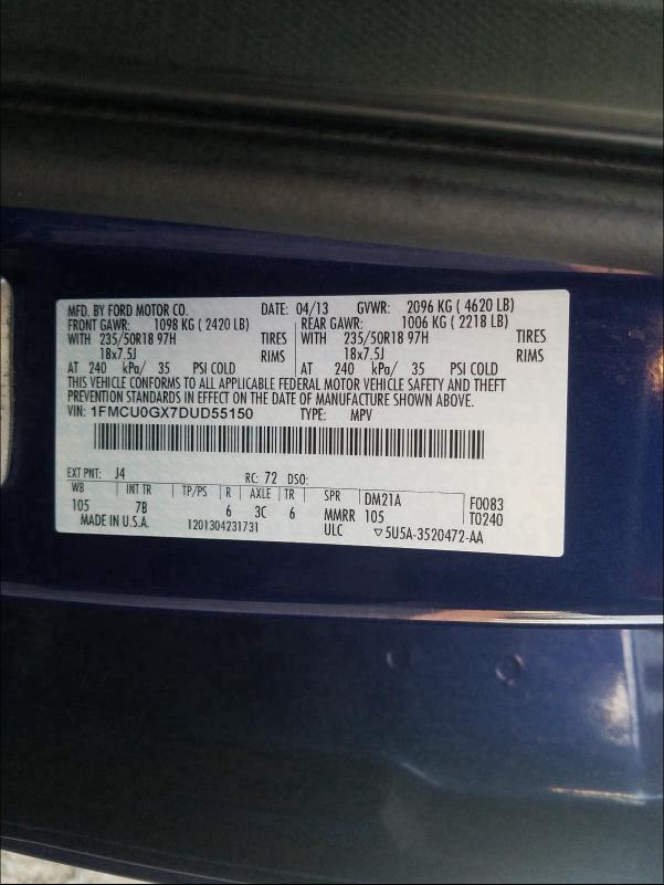 Photo 9 VIN: 1FMCU0GX7DUD55150 - FORD ESCAPE SE 