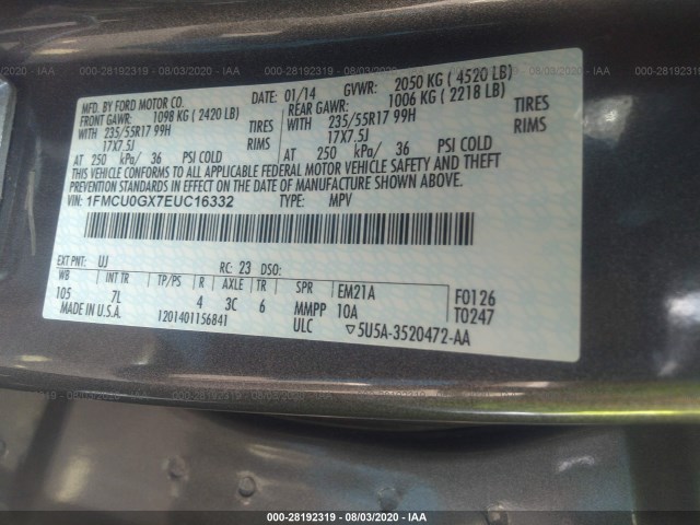 Photo 8 VIN: 1FMCU0GX7EUC16332 - FORD ESCAPE 