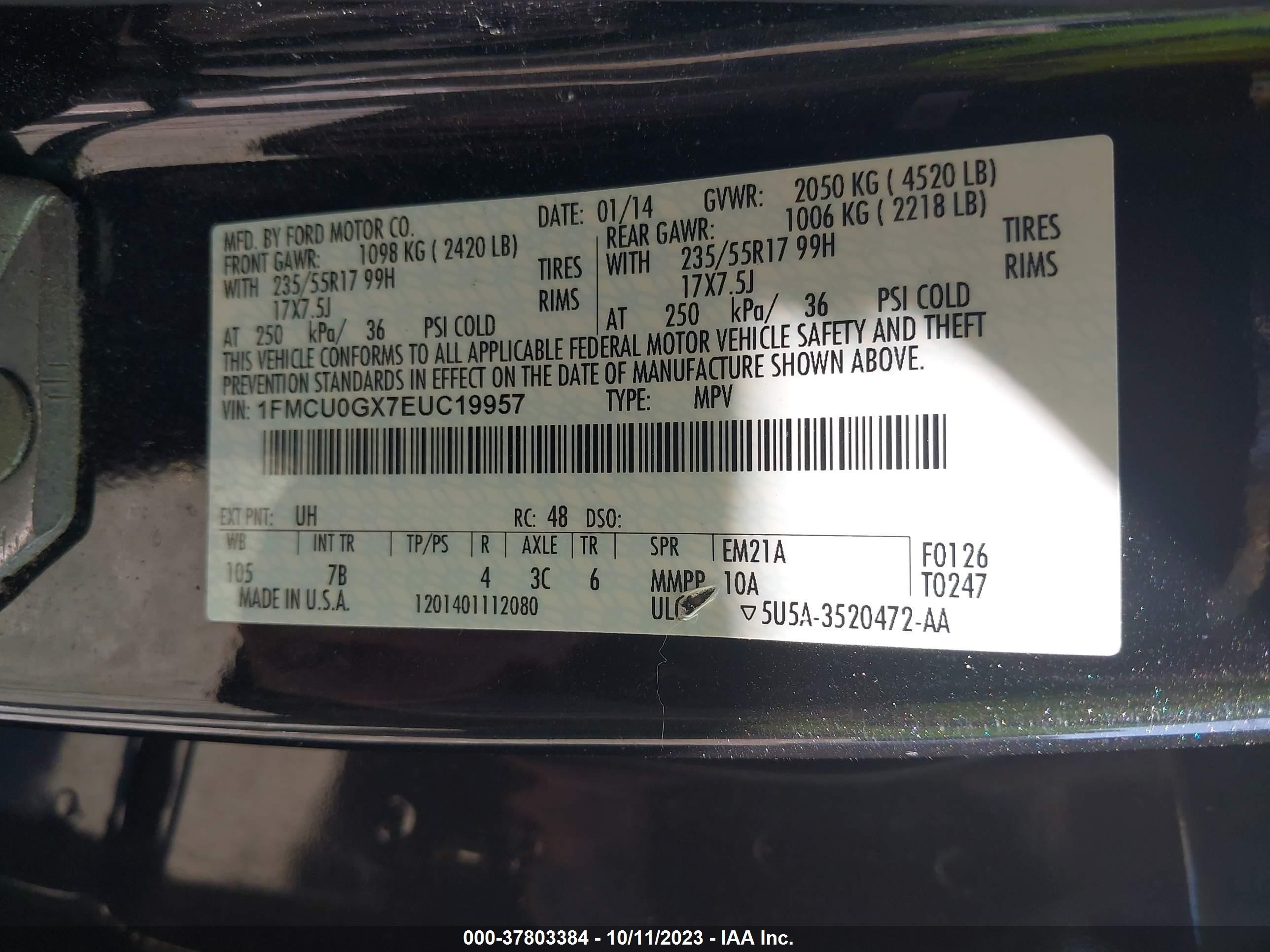 Photo 8 VIN: 1FMCU0GX7EUC19957 - BUICK ENCORE 