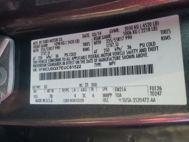 Photo 9 VIN: 1FMCU0GX7EUC81522 - FORD ESCAPE SE 