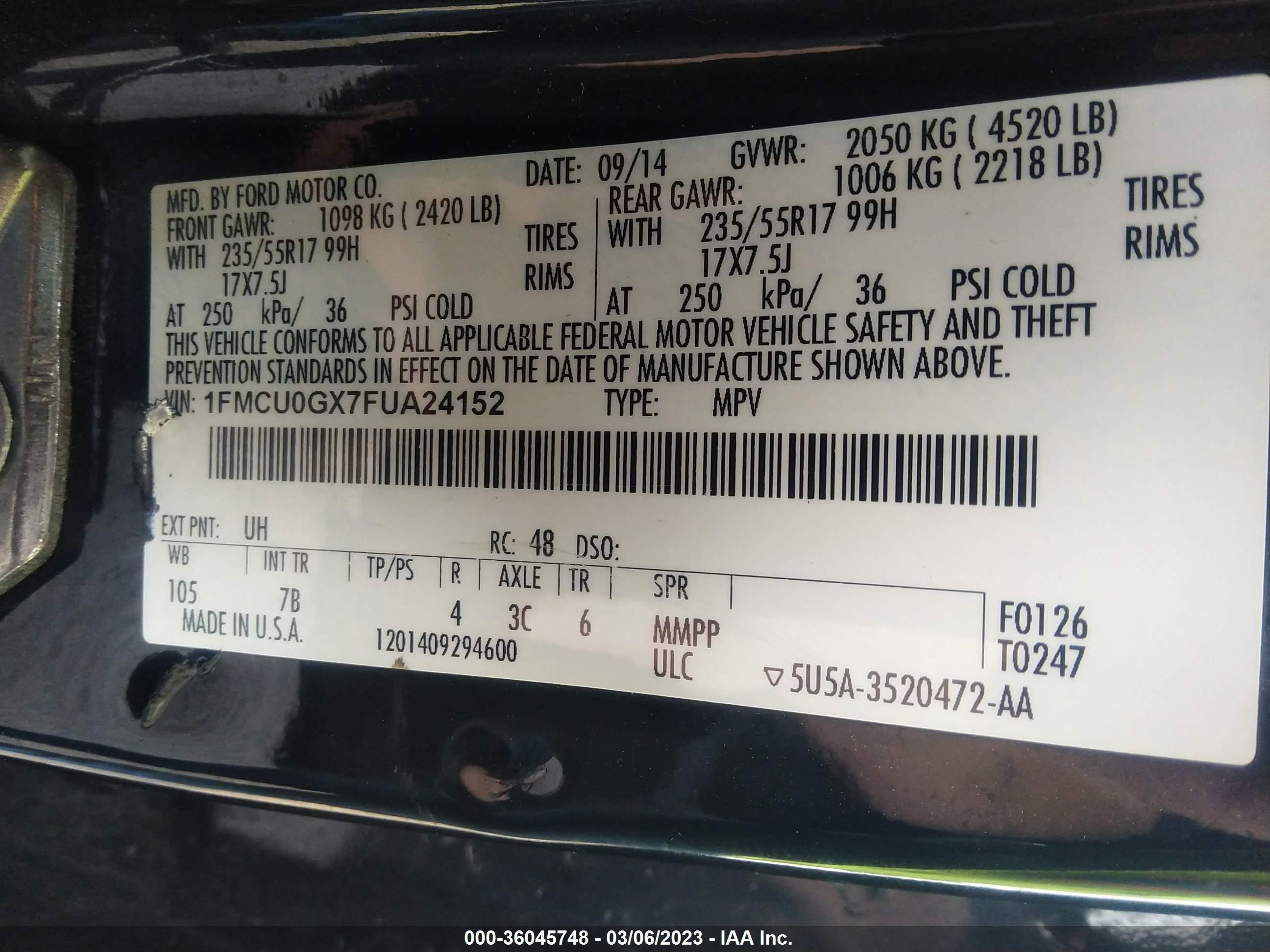 Photo 8 VIN: 1FMCU0GX7FUA24152 - FORD ESCAPE 