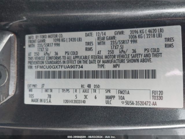 Photo 8 VIN: 1FMCU0GX7FUA90734 - FORD ESCAPE 