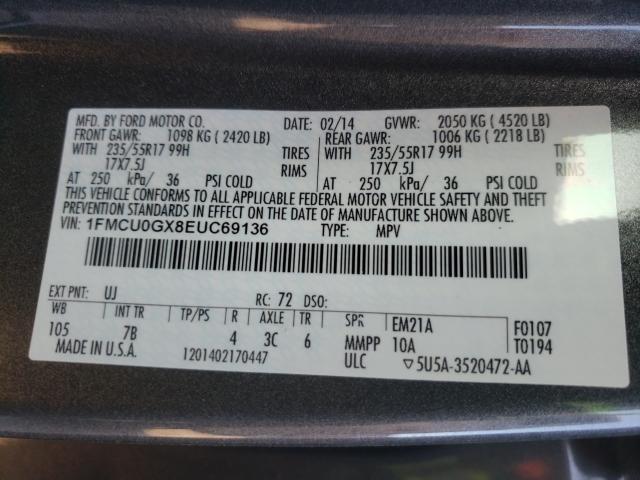 Photo 9 VIN: 1FMCU0GX8EUC69136 - FORD ESCAPE SE 