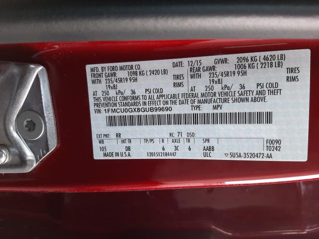 Photo 9 VIN: 1FMCU0GX8GUB99690 - FORD ESCAPE SE 