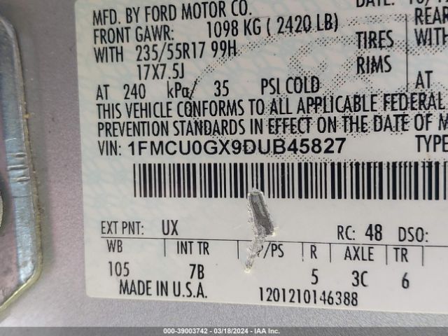 Photo 8 VIN: 1FMCU0GX9DUB45827 - FORD ESCAPE 