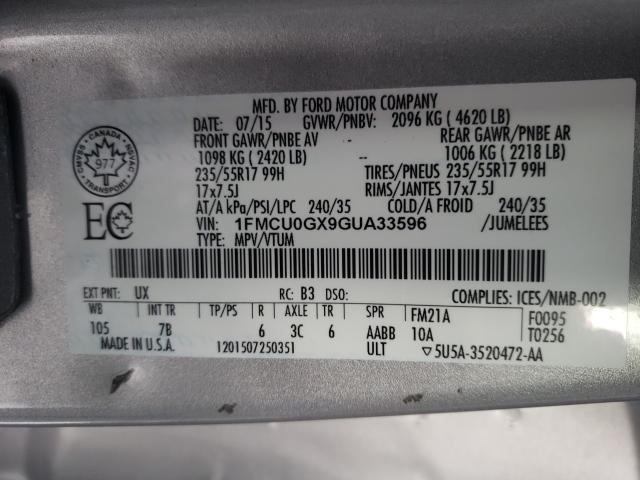 Photo 9 VIN: 1FMCU0GX9GUA33596 - FORD ESCAPE SE 