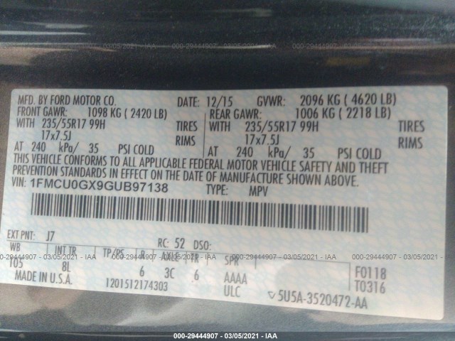 Photo 8 VIN: 1FMCU0GX9GUB97138 - FORD ESCAPE 