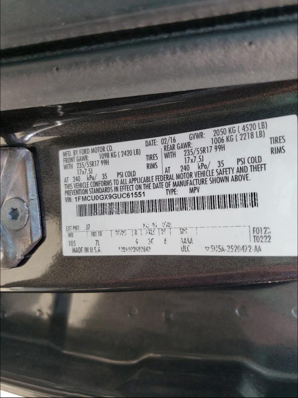 Photo 9 VIN: 1FMCU0GX9GUC61551 - FORD ESCAPE SE 