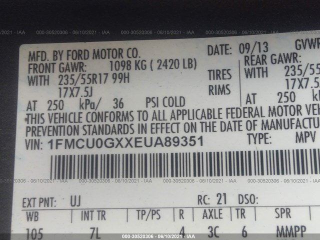 Photo 8 VIN: 1FMCU0GXXEUA89351 - FORD ESCAPE 