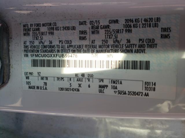 Photo 9 VIN: 1FMCU0GXXFUB59478 - FORD ESCAPE SE 