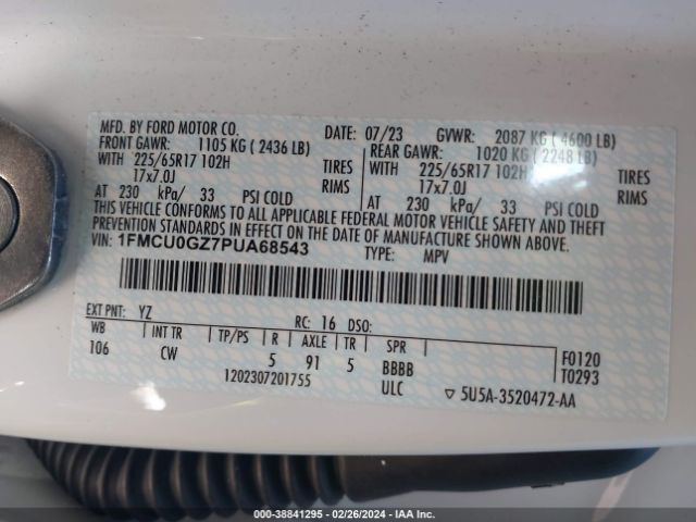 Photo 8 VIN: 1FMCU0GZ7PUA68543 - FORD ESCAPE 