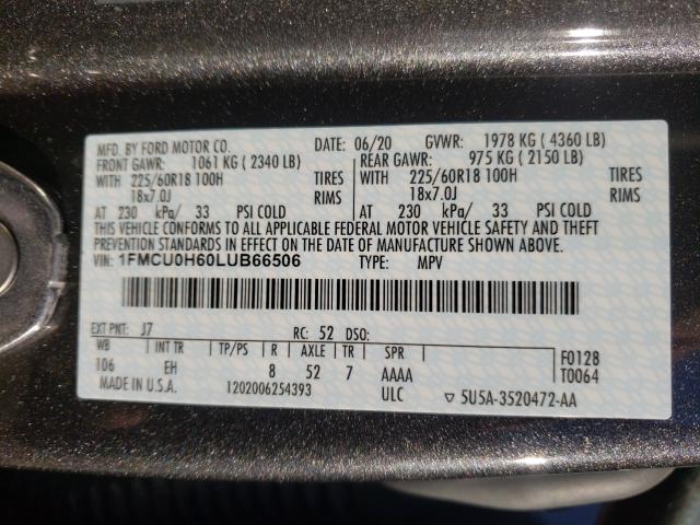 Photo 9 VIN: 1FMCU0H60LUB66506 - FORD ESCAPE 