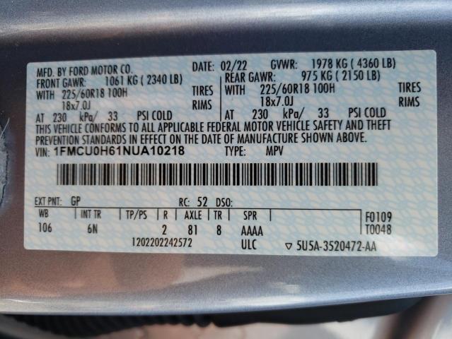 Photo 12 VIN: 1FMCU0H61NUA10218 - FORD ESCAPE SEL 