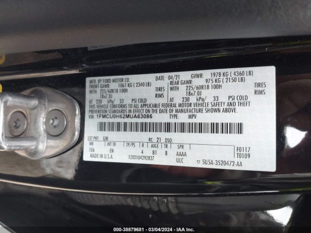 Photo 8 VIN: 1FMCU0H62MUA63086 - FORD ESCAPE 