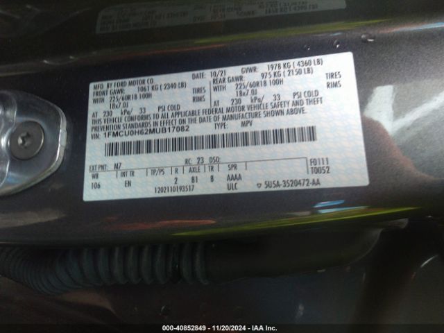 Photo 8 VIN: 1FMCU0H62MUB17082 - FORD ESCAPE 