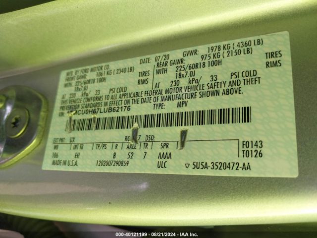 Photo 8 VIN: 1FMCU0H67LUB62176 - FORD ESCAPE 