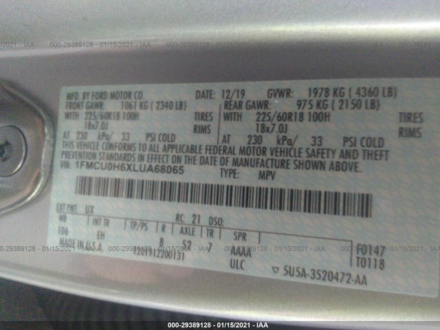 Photo 8 VIN: 1FMCU0H6XLUA68065 - FORD ESCAPE 