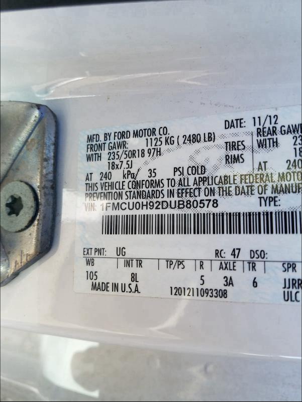 Photo 9 VIN: 1FMCU0H92DUB80578 - FORD ESCAPE SEL 