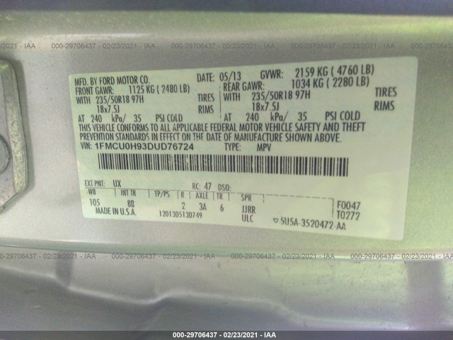 Photo 8 VIN: 1FMCU0H93DUD76724 - FORD ESCAPE 