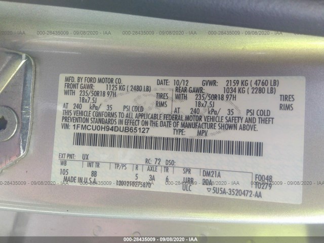 Photo 8 VIN: 1FMCU0H94DUB65127 - FORD ESCAPE 