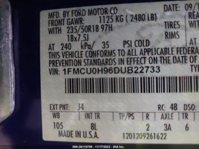 Photo 8 VIN: 1FMCU0H96DUB22733 - FORD ESCAPE 