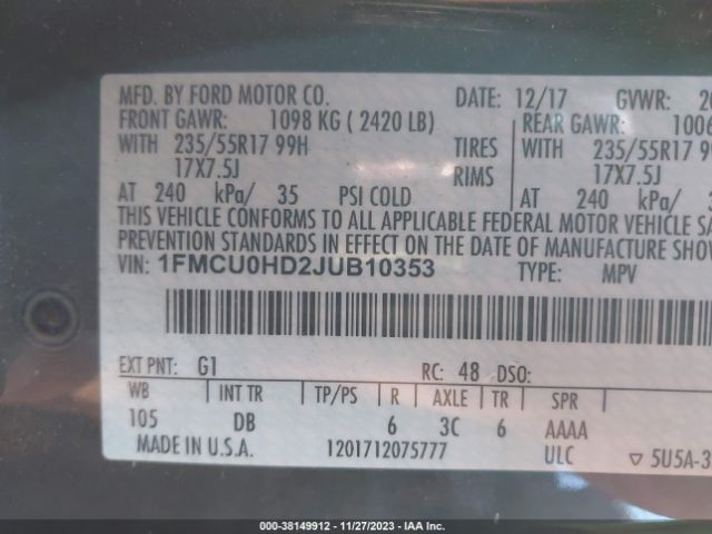 Photo 8 VIN: 1FMCU0HD2JUB10353 - FORD ESCAPE 