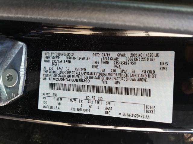 Photo 9 VIN: 1FMCU0HD4KUB58390 - FORD ESCAPE SEL 