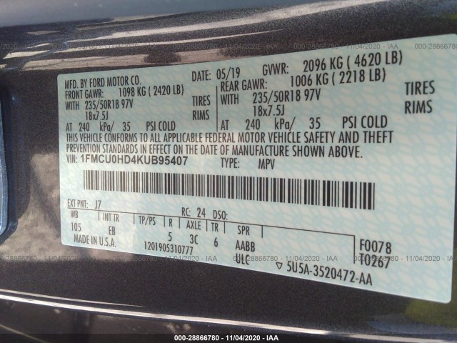 Photo 8 VIN: 1FMCU0HD4KUB95407 - FORD ESCAPE 