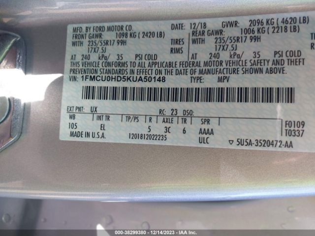 Photo 8 VIN: 1FMCU0HD5KUA50148 - FORD ESCAPE 