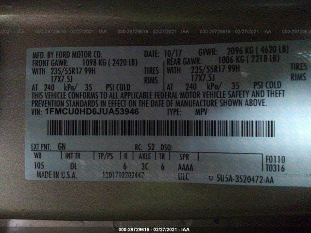 Photo 8 VIN: 1FMCU0HD6JUA53946 - FORD ESCAPE 