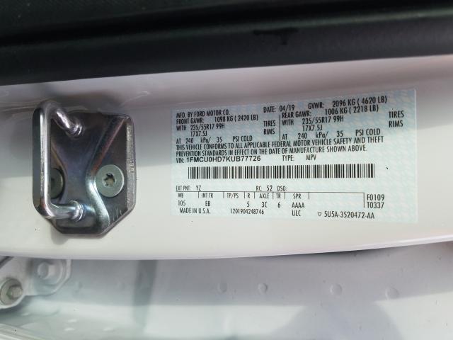 Photo 9 VIN: 1FMCU0HD7KUB77726 - FORD ESCAPE SEL 