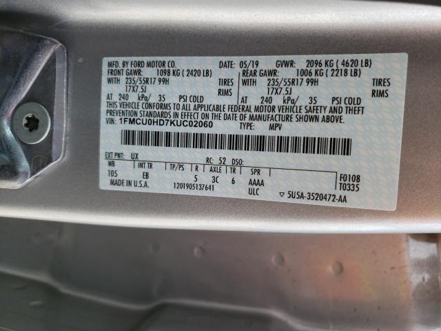 Photo 9 VIN: 1FMCU0HD7KUC02060 - FORD ESCAPE 