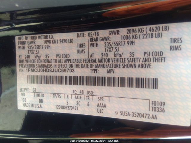 Photo 8 VIN: 1FMCU0HD8JUC69703 - FORD ESCAPE 