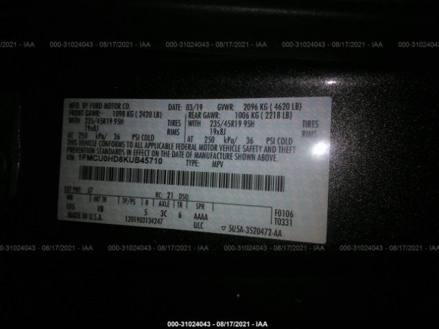 Photo 8 VIN: 1FMCU0HD8KUB45710 - FORD ESCAPE 