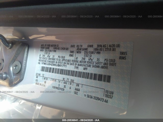 Photo 8 VIN: 1FMCU0HD9KUB61771 - FORD ESCAPE 