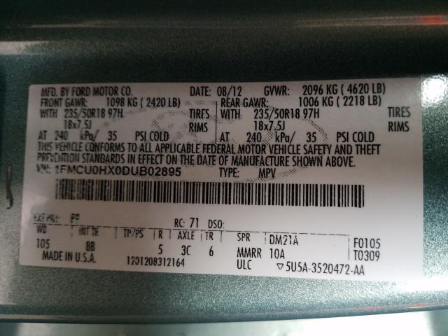 Photo 9 VIN: 1FMCU0HX0DUB02895 - FORD ESCAPE SEL 