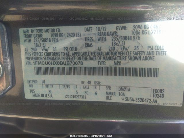 Photo 8 VIN: 1FMCU0HX0DUB70078 - FORD ESCAPE 