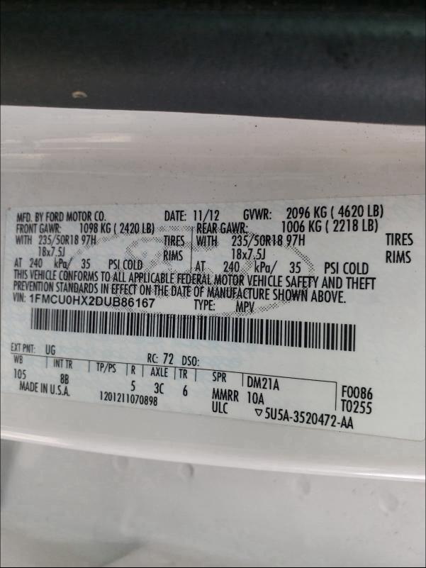 Photo 9 VIN: 1FMCU0HX2DUB86167 - FORD ESCAPE SEL 