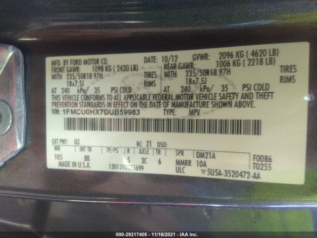 Photo 8 VIN: 1FMCU0HX7DUB59983 - FORD ESCAPE 