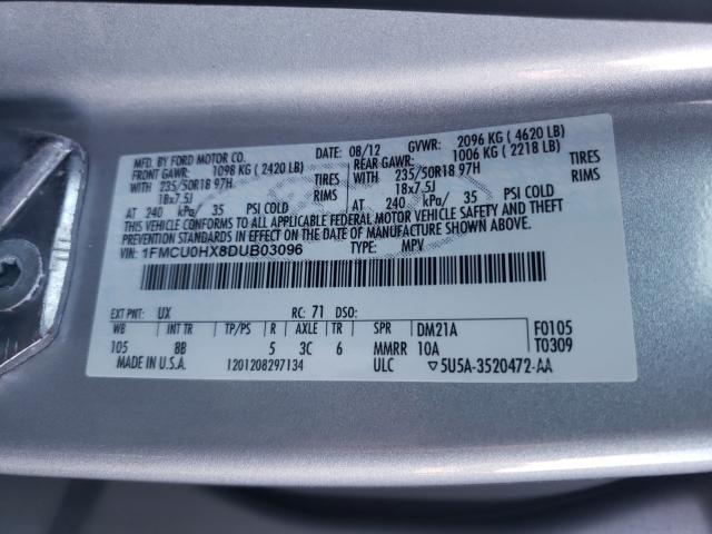 Photo 9 VIN: 1FMCU0HX8DUB03096 - FORD ESCAPE SEL 