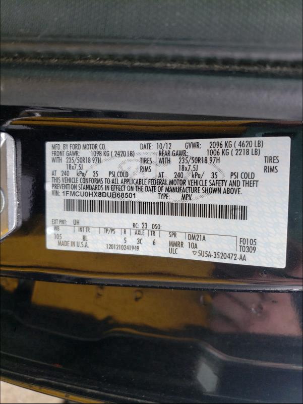 Photo 9 VIN: 1FMCU0HX8DUB68501 - FORD ESCAPE SEL 