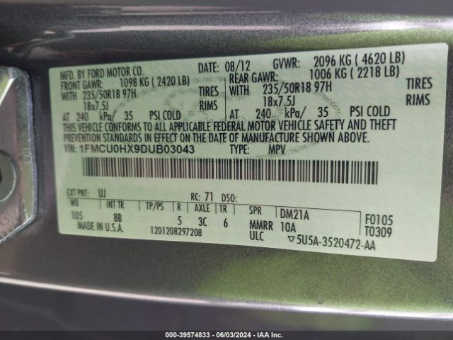 Photo 8 VIN: 1FMCU0HX9DUB03043 - FORD ESCAPE 