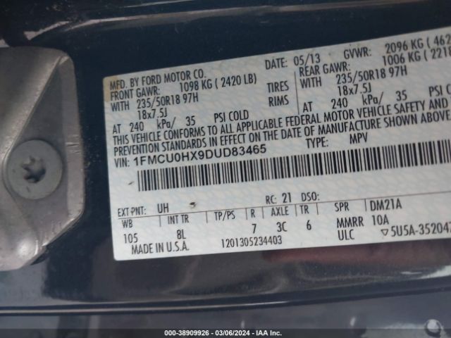 Photo 8 VIN: 1FMCU0HX9DUD83465 - FORD ESCAPE 