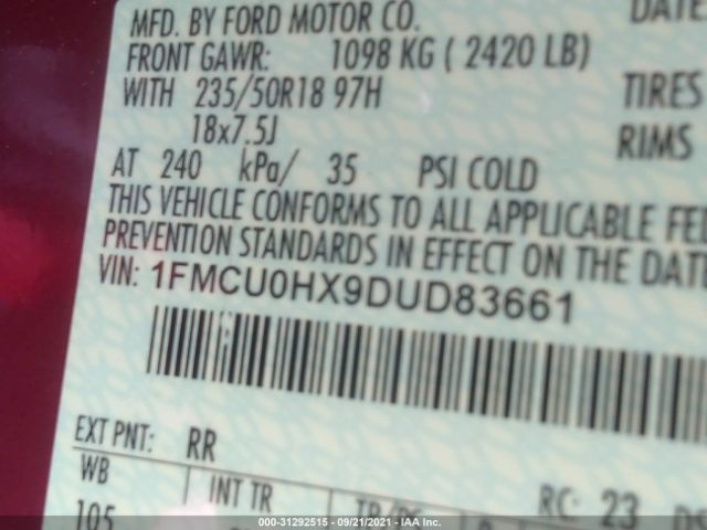 Photo 8 VIN: 1FMCU0HX9DUD83661 - FORD ESCAPE 