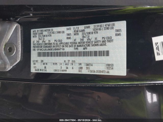 Photo 8 VIN: 1FMCU0J90EUB69719 - FORD ESCAPE 