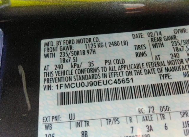 Photo 8 VIN: 1FMCU0J90EUC45651 - FORD ESCAPE 