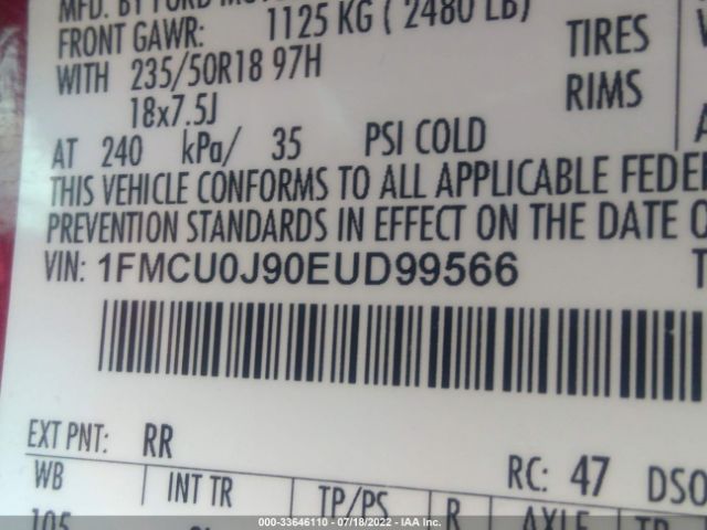 Photo 8 VIN: 1FMCU0J90EUD99566 - FORD ESCAPE 